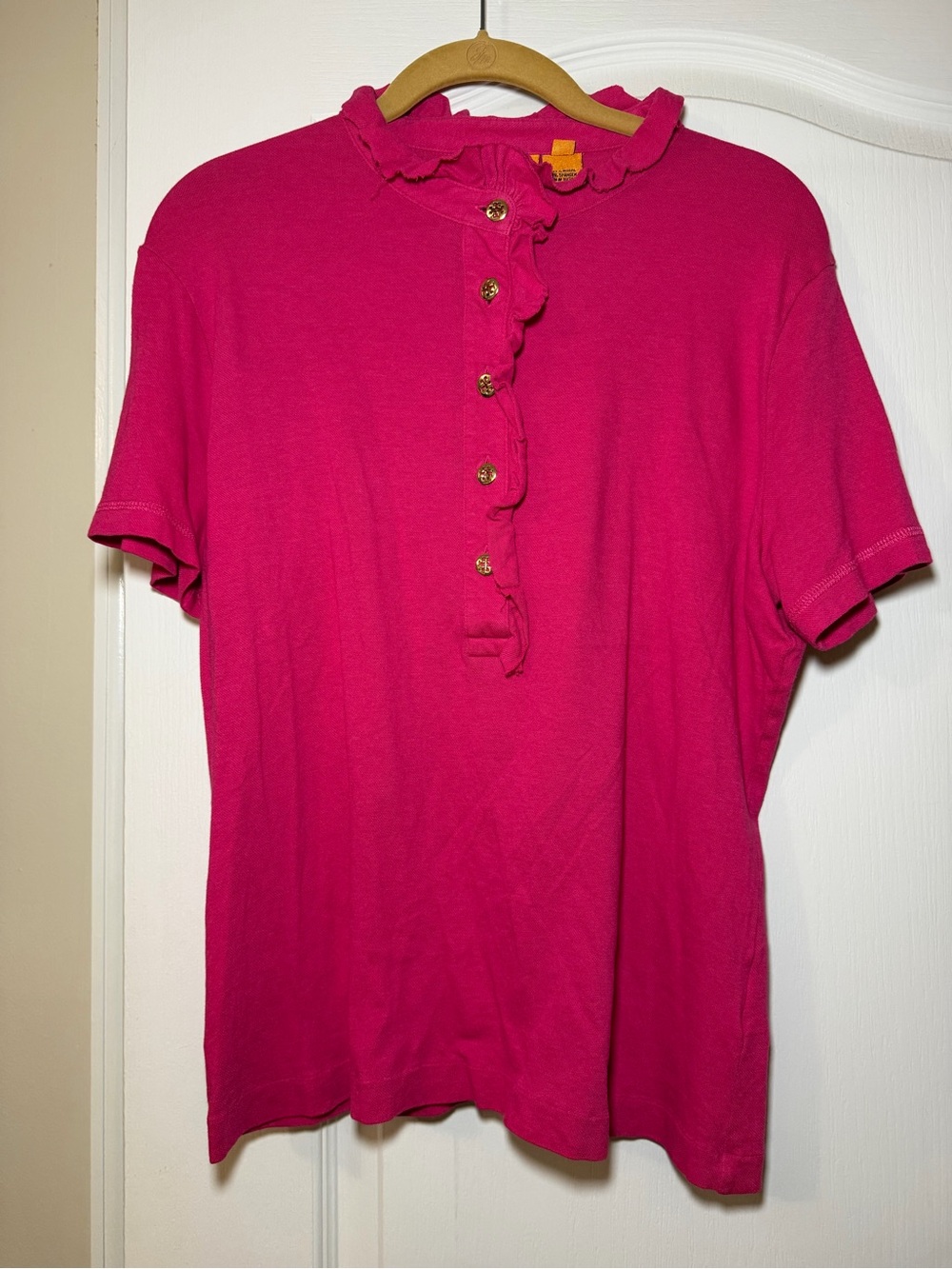 TORY BURCH Polo Button Up Hot Pink Shirt